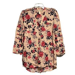 Matilda‎ Jane Womens Blouse Top Medium 1/2 Button Lightweight Peach Floral